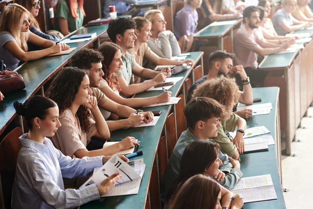 Students in a university lecture hall